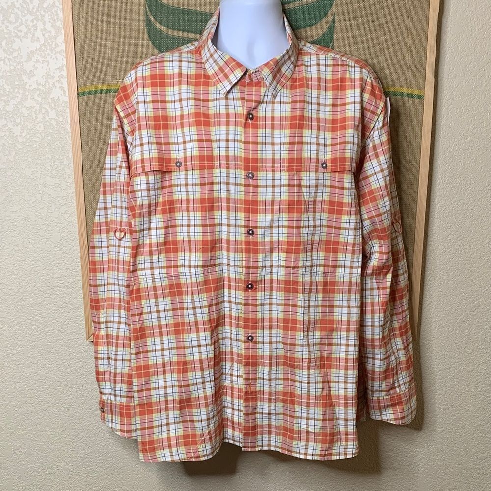 Orvis Men's ACTIVE FIT, Orange and White Plaid Button Down Shirt